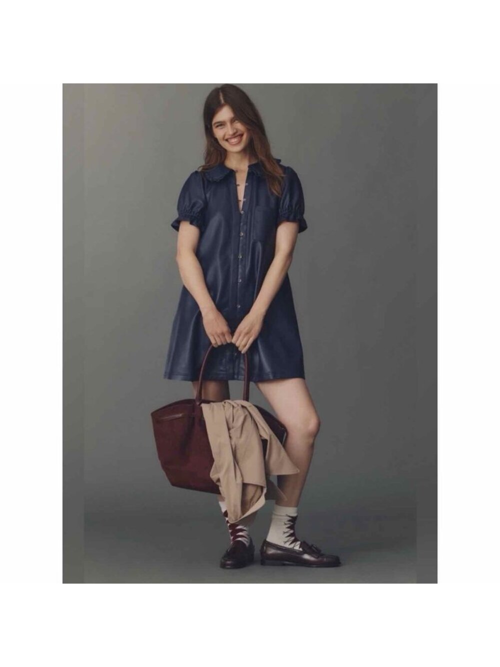 Anthropologie Pilcro The Keira Faux-Leather Mini Dress Navy Blue Size XS